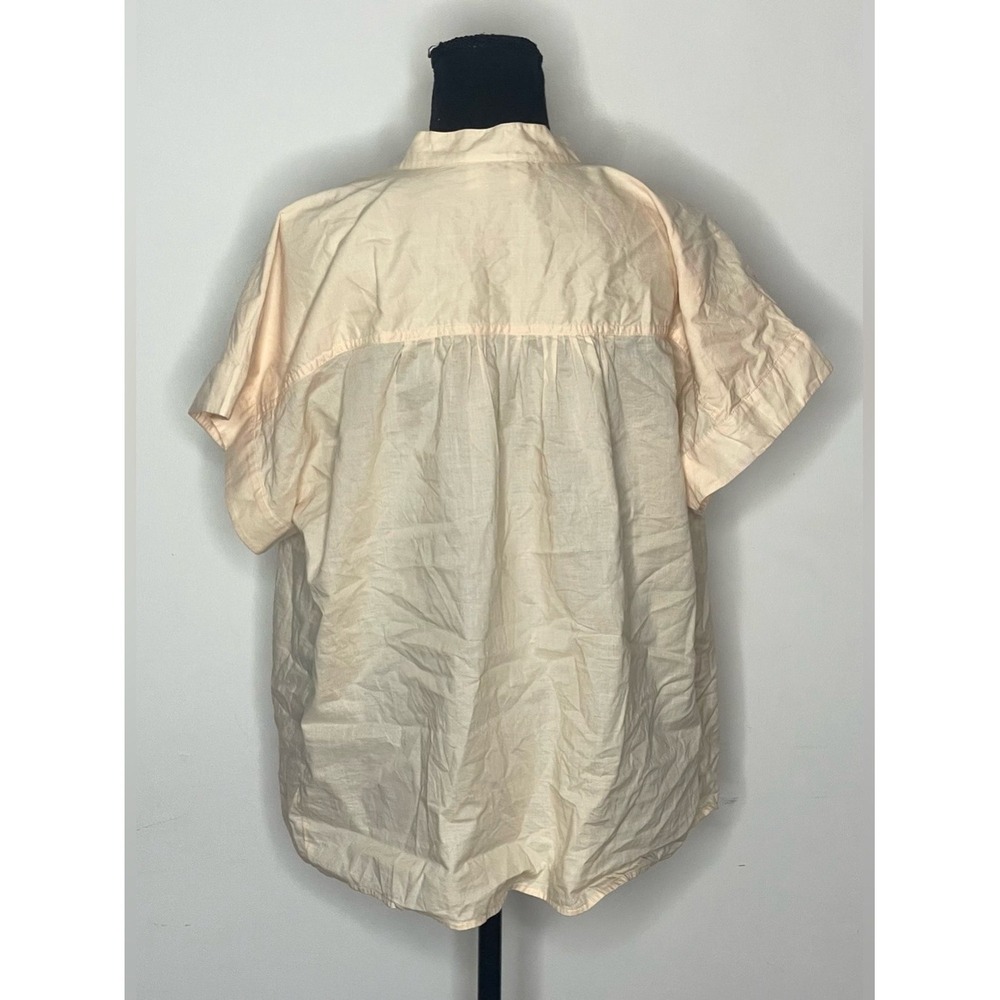 Universal Thread Cream Cotton Split Neck Short Sleeve Relaxed Blouse Large - Picture 4 of 8